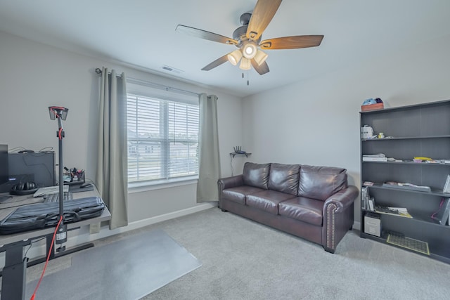82 Pinnacle Point Ln, Tullahoma, TN 37388 - living room with ceiling fan, carpet, an office area, and baseboards