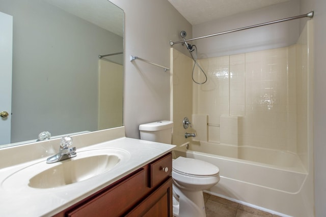 5409 Oak Chase Dr, Antioch, TN 37013 - full bath featuring toilet,  shower combination, vanity, tile patterned flooring, and a textured ceiling