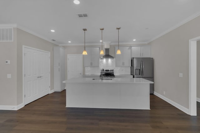 3115 Patcham Dr # 201, Nolensville, TN 37135 - kitchen featuring stainless steel appliances, wall chimney exhaust hood, a sink, baseboards, and light countertops