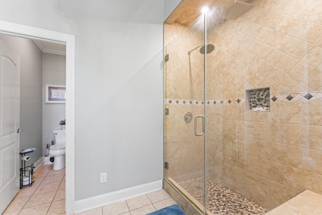 1408 Baker Ln, Lawrenceburg, TN 38464 - full bath featuring a shower stall, tile patterned floors, toilet, and baseboards