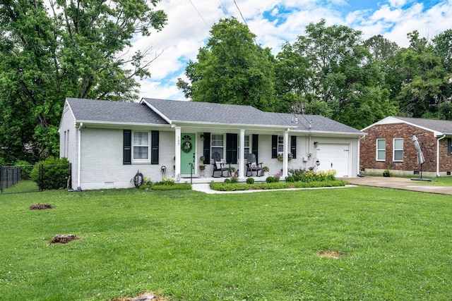 107 Beech St, Columbia, TN 38401 - ranch-style home featuring a porch, crawl space, an attached garage, brick siding, and driveway
