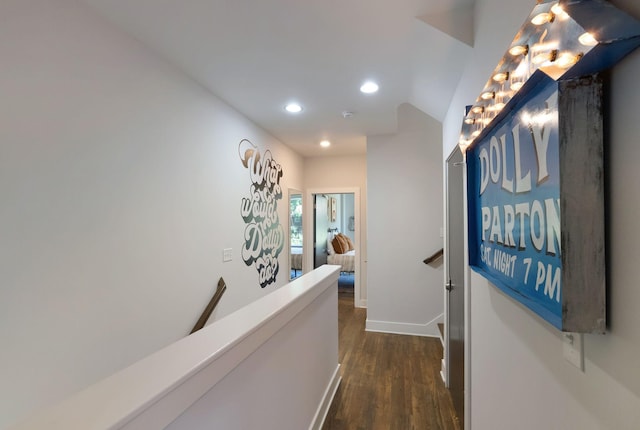 2910 Felicia St Unit 19, Nashville, TN 37209 - corridor featuring recessed lighting, dark wood-style flooring, baseboards, and an upstairs landing