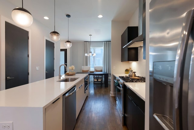2910 Felicia St Unit 19, Nashville, TN 37209 - kitchen with appliances with stainless steel finishes, a sink, light countertops, dark wood-style floors, and modern cabinets