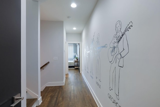 2910 Felicia St Unit 19, Nashville, TN 37209 - corridor featuring an upstairs landing, dark wood-type flooring, recessed lighting, and baseboards