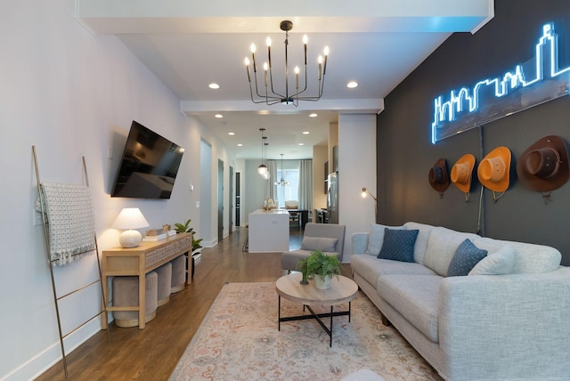 2910 Felicia St Unit 19, Nashville, TN 37209 - living area with a chandelier, wood finished floors, baseboards, and recessed lighting