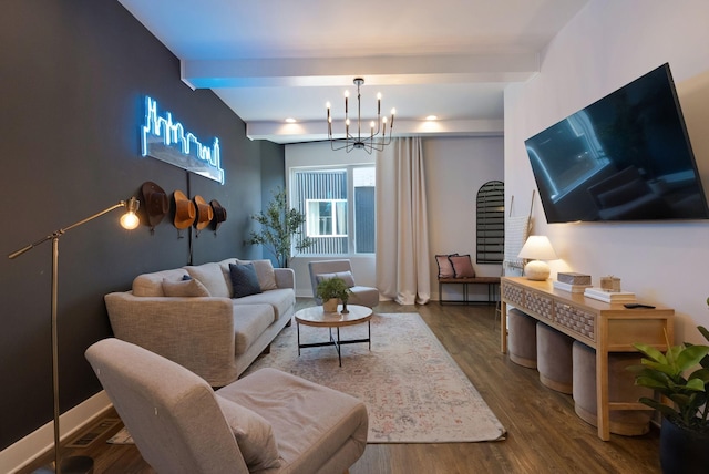 2910 Felicia St Unit 19, Nashville, TN 37209 - living room featuring a chandelier, wood finished floors, and beam ceiling