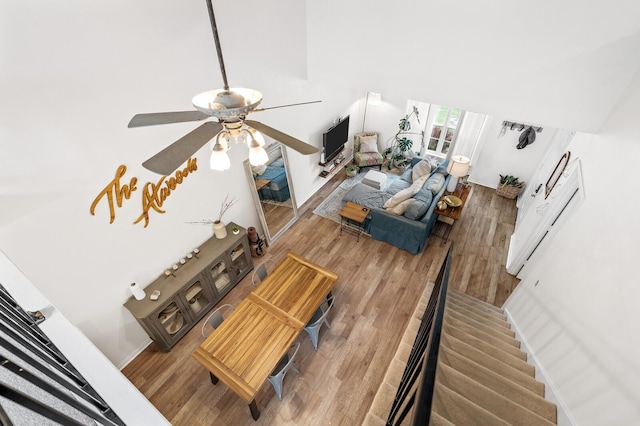919 Rachels Pl, Hermitage, TN 37076 - living area with ceiling fan, wood finished floors, and stairway