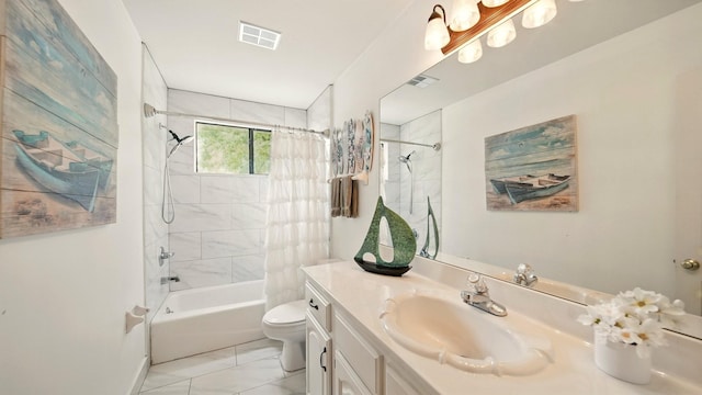 2458 Carrollwood Ln, Cordova, TN 38016 - bathroom with shower / bath combination with curtain, vanity, toilet, and marble look tiles