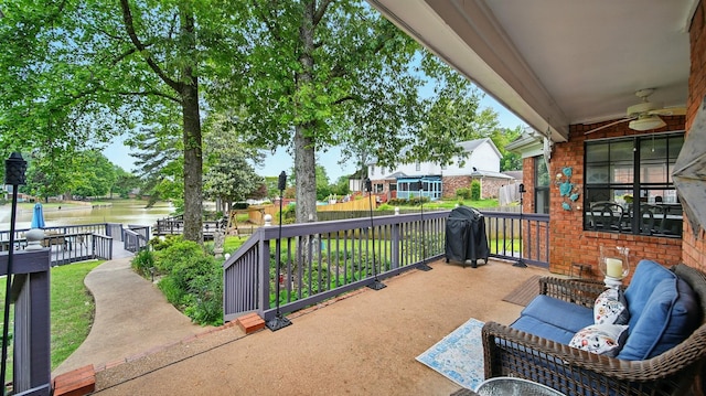2458 Carrollwood Ln, Cordova, TN 38016 - view of patio / terrace with a water view, a grill, and ceiling fan