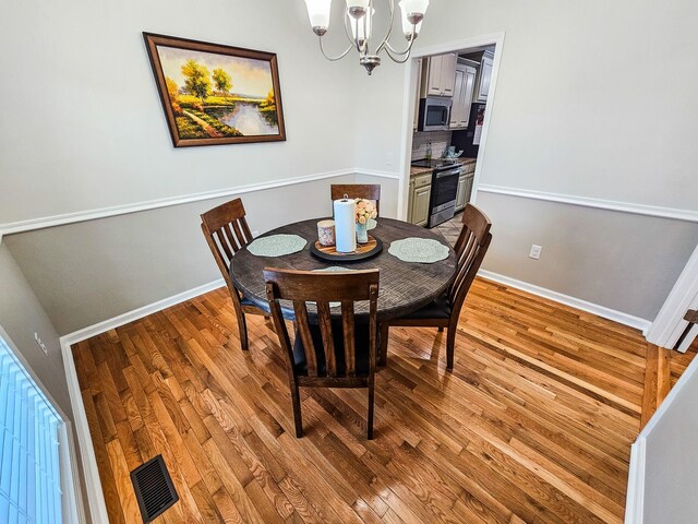 300 Woodson Dr, Tullahoma, TN 37388 - dining room featuring a chandelier, wood finished floors, and baseboards