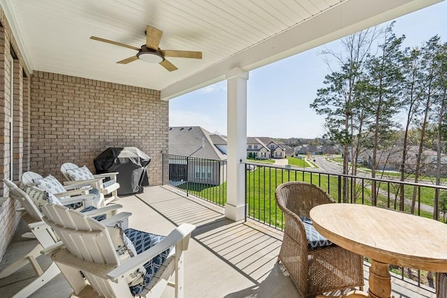 611 Lake Reserve Cv, Hermitage, TN 37076 - view of patio featuring a ceiling fan, area for grilling, a residential view, and a balcony