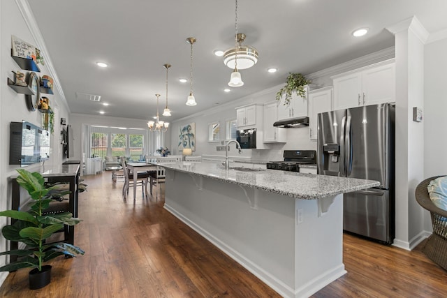 1763 Humphreys Gln, Spring Hill, TN 37174 - kitchen featuring black appliances, ornamental molding, a sink, under cabinet range hood, and white cabinets