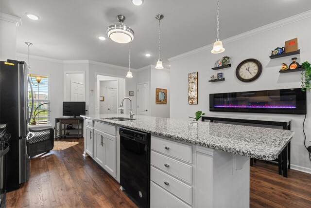 1763 Humphreys Gln, Spring Hill, TN 37174 - kitchen featuring dishwasher, a sink, freestanding refrigerator, white cabinetry, and dark wood-type flooring