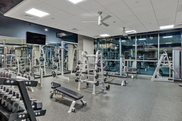 1212 Laurel St Unit 615, Nashville, TN 37203 - gym with a drop ceiling and ceiling fan