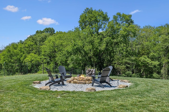 3166 Tanyard Hollow Rd, Culleoka, TN 38451 - view of green lawn featuring a fire pit and a wooded view