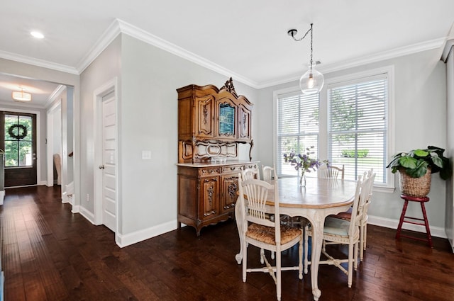 3227 Vinemont Dr, Thompsons Station, TN 37179 - dining area featuring healthy amount of natural light, baseboards, dark wood-type flooring, and ornamental molding