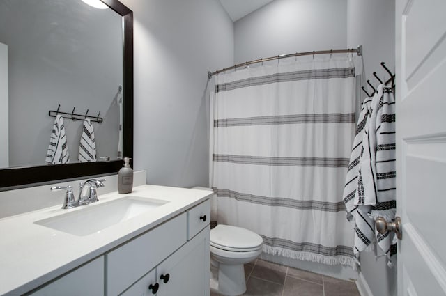 3227 Vinemont Dr, Thompsons Station, TN 37179 - full bath featuring toilet, vanity, tile patterned flooring, and curtained shower
