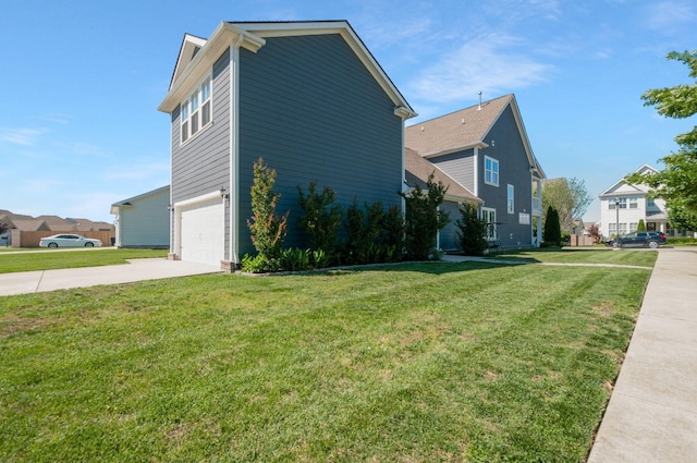 3227 Vinemont Dr, Thompsons Station, TN 37179 - view of side of home with an attached garage, a yard, concrete driveway, and a residential view