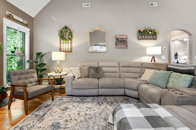 6288 Blacksmith Dr, Pleasant View, TN 37146 - living room with wood finished floors, lofted ceiling, and arched walkways