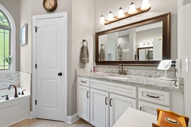 6288 Blacksmith Dr, Pleasant View, TN 37146 - full bath featuring a bath, vanity, a shower, tile patterned flooring, and baseboards