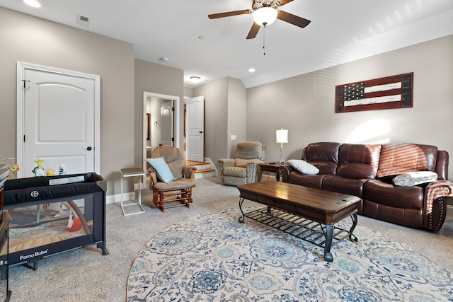 6288 Blacksmith Dr, Pleasant View, TN 37146 - carpeted living room featuring a ceiling fan, baseboards, and recessed lighting