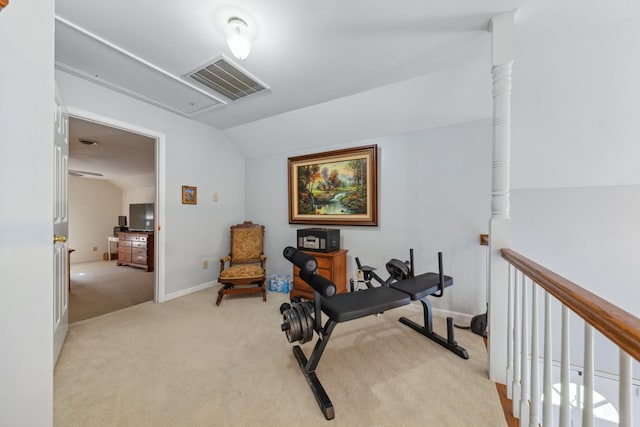 530 David Ave, Lewisburg, TN 37091 - workout area featuring lofted ceiling, light carpet, attic access, and baseboards
