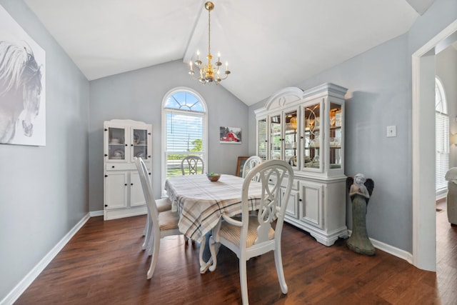 530 David Ave, Lewisburg, TN 37091 - dining space with a chandelier, dark wood-style floors, lofted ceiling, and baseboards