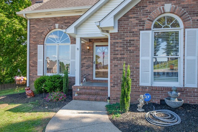 530 David Ave, Lewisburg, TN 37091 - entrance to property featuring brick siding, a shingled roof, and a chimney