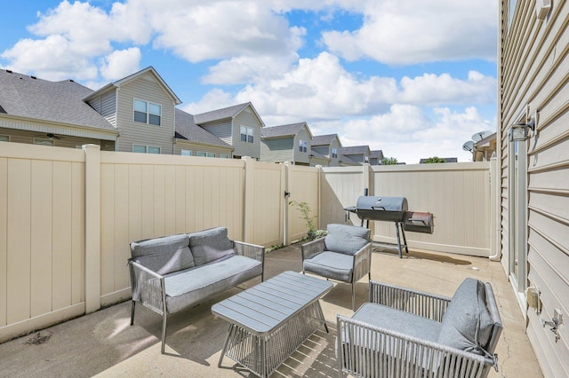 911 Keepsake Diamond Ln, Murfreesboro, TN 37128 - fenced backyard with outdoor lounge area, a patio area, a residential view, and grilling area