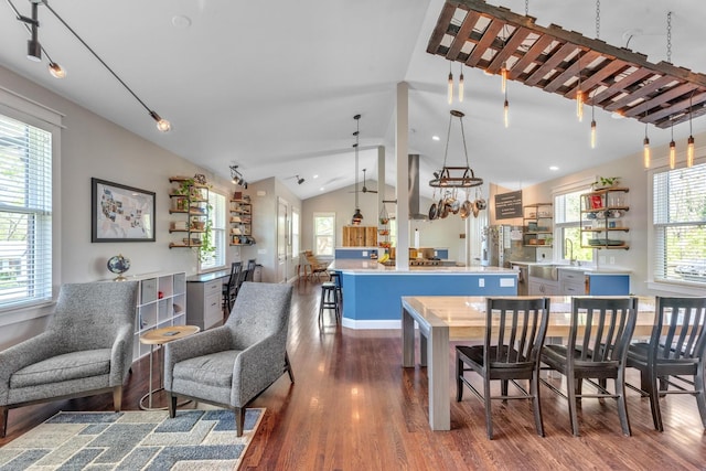 6416 Edsel Dr, Nashville, TN 37209 - dining area featuring dark wood-type flooring, vaulted ceiling, and recessed lighting