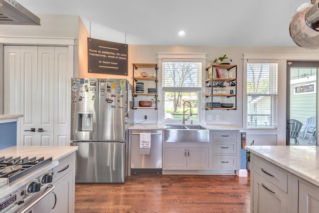 6416 Edsel Dr, Nashville, TN 37209 - kitchen featuring stainless steel appliances, a sink, healthy amount of natural light, recessed lighting, and dark wood-type flooring