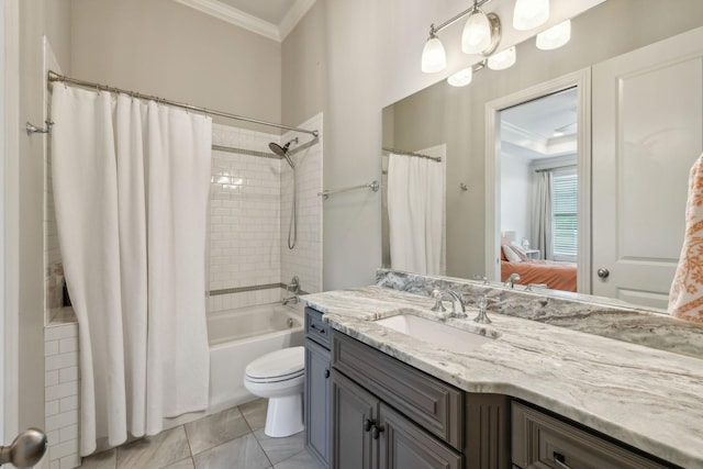 4083 Kings Camp Pass, Arrington, TN 37014 - ensuite bathroom with crown molding, vanity, shower / tub combo with curtain, toilet, and tile patterned floors