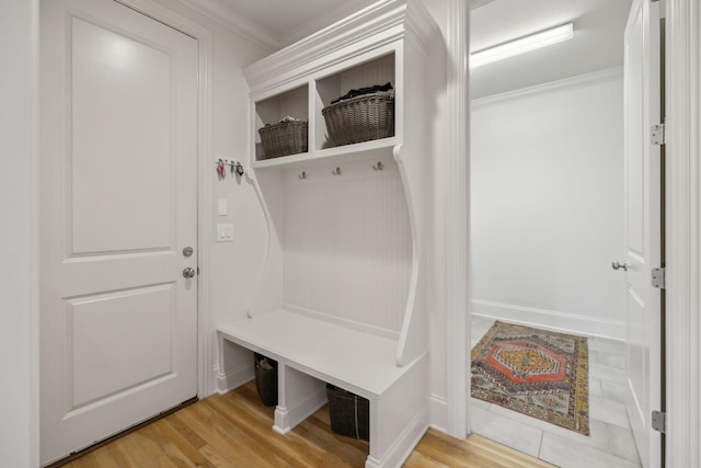 4083 Kings Camp Pass, Arrington, TN 37014 - mudroom featuring ornamental molding, light wood-type flooring, and baseboards