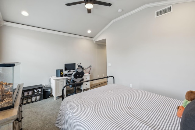 4083 Kings Camp Pass, Arrington, TN 37014 - bedroom with vaulted ceiling, ornamental molding, carpet, recessed lighting, and ceiling fan