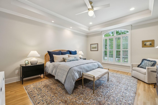 4083 Kings Camp Pass, Arrington, TN 37014 - bedroom featuring a tray ceiling, light wood-style flooring, crown molding, baseboards, and recessed lighting