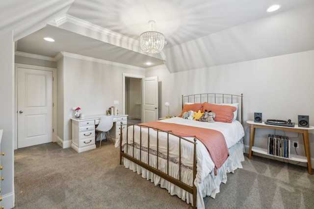 4083 Kings Camp Pass, Arrington, TN 37014 - carpeted bedroom featuring a chandelier, a desk, ornamental molding, recessed lighting, and baseboards