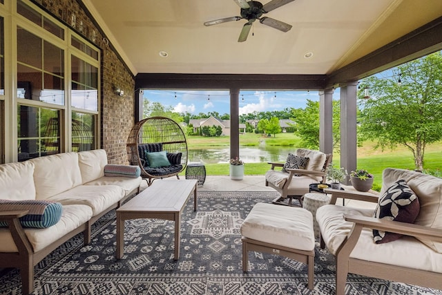 4083 Kings Camp Pass, Arrington, TN 37014 - view of patio / terrace featuring an outdoor living space, a water view, and a ceiling fan