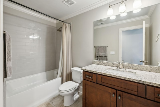 4083 Kings Camp Pass, Arrington, TN 37014 - full bathroom with vanity, ornamental molding, toilet, shower / tub combo, and tile patterned flooring