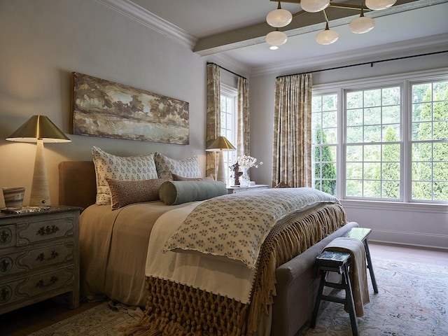 4516 Shys Hill Rd, Nashville, TN 37215 - bedroom featuring ornamental molding, wood finished floors, and beam ceiling