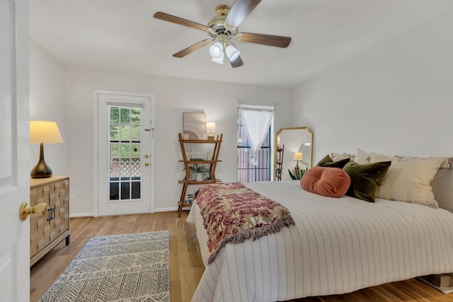 235 Glenstone Cir, Brentwood, TN 37027 - bedroom featuring access to outside, light wood-style flooring, baseboards, and a ceiling fan