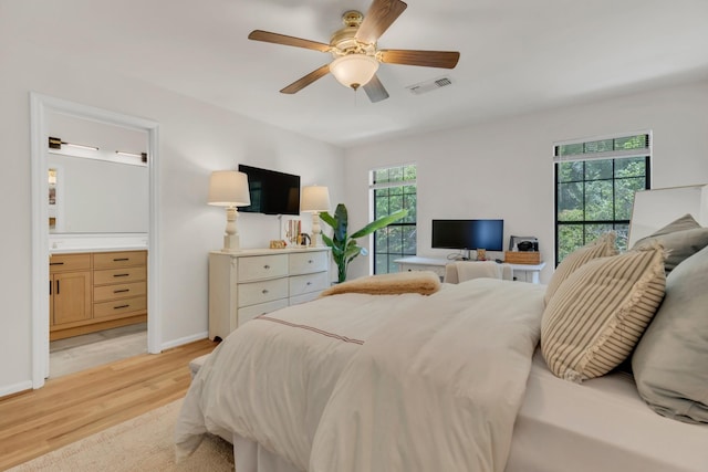 235 Glenstone Cir, Brentwood, TN 37027 - bedroom featuring light wood finished floors, connected bathroom, baseboards, and a ceiling fan