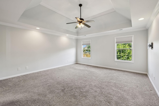 3296 Wiser Dr, Clarksville, TN 37042 - carpeted empty room with a raised ceiling, a ceiling fan, crown molding, and recessed lighting
