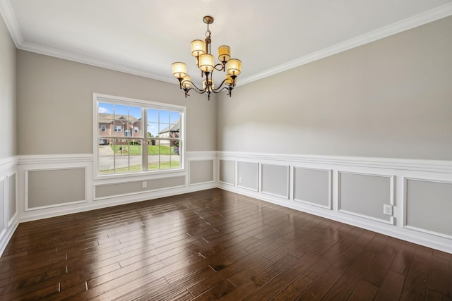 3296 Wiser Dr, Clarksville, TN 37042 - spare room with a chandelier, wainscoting, dark wood-style floors, and crown molding