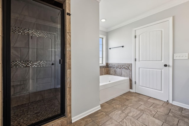 3296 Wiser Dr, Clarksville, TN 37042 - full bath featuring a bath, a stall shower, crown molding, and recessed lighting