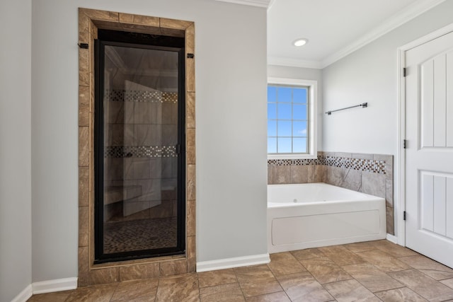 3296 Wiser Dr, Clarksville, TN 37042 - full bath featuring a stall shower, a garden tub, ornamental molding, and recessed lighting