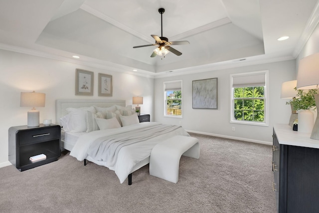 3296 Wiser Dr, Clarksville, TN 37042 - bedroom with a tray ceiling, carpet, ornamental molding, ceiling fan, and recessed lighting