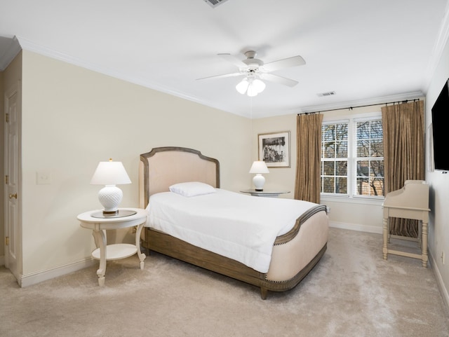 504 Chippenham Ct, Franklin, TN 37069 - bedroom with light carpet, baseboards, ornamental molding, and a ceiling fan