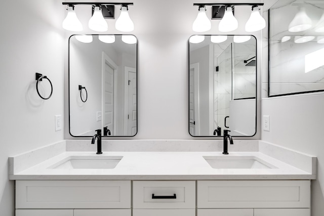 2120 Burns St, Nashville, TN 37216 - bathroom with a marble finish shower and double vanity