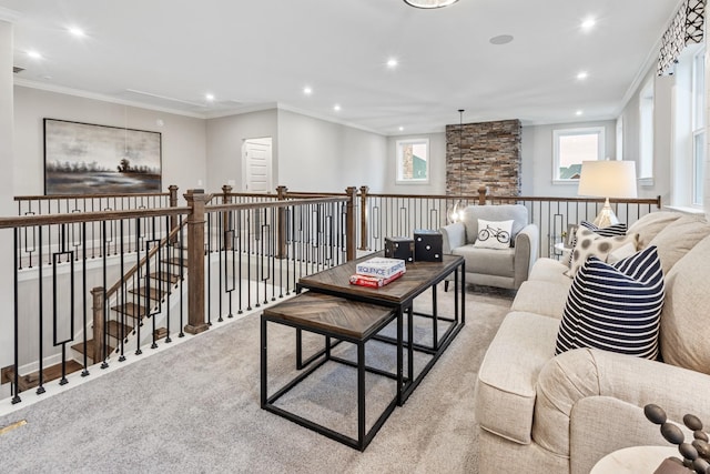 800 Cawthorn Ln, Mount Juliet, TN 37122 - living room with plenty of natural light, recessed lighting, ornamental molding, and carpet floors
