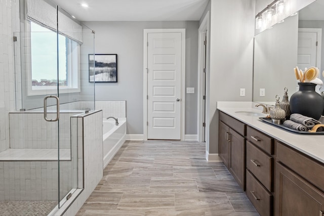 800 Cawthorn Ln, Mount Juliet, TN 37122 - full bathroom featuring a bath, vanity, a stall shower, baseboards, and recessed lighting